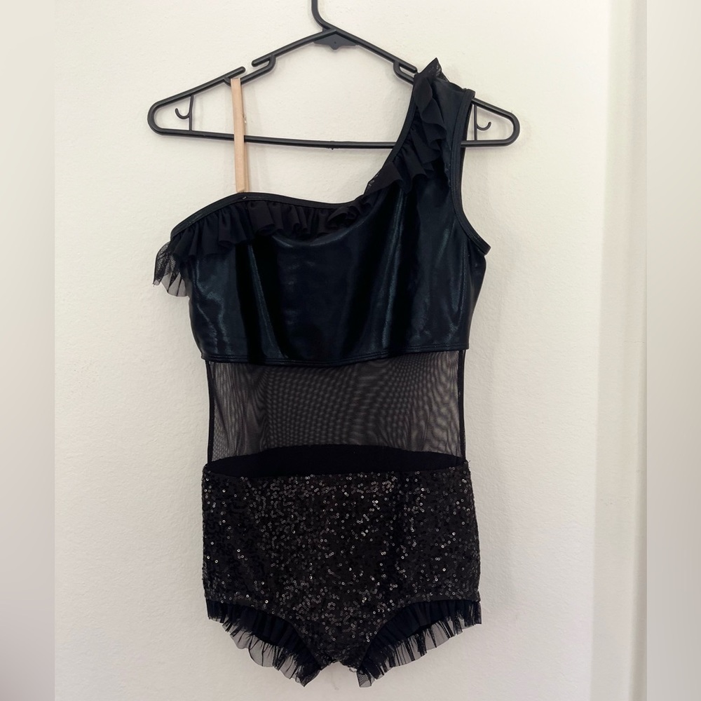 Black-Sequin Camisole Leotard